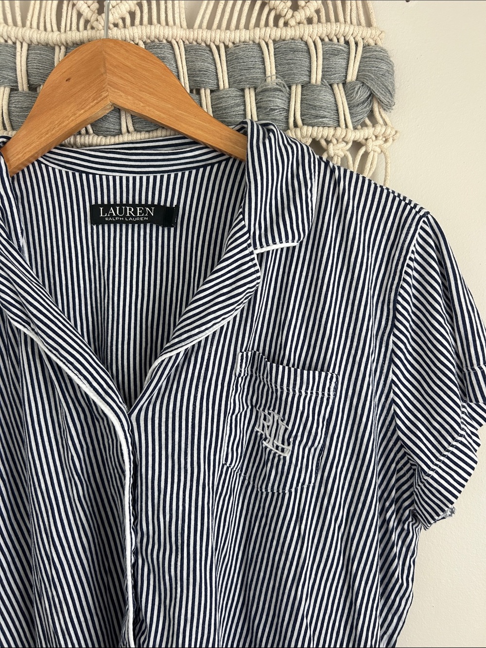 Lauren Ralph Lauren Navy & White Striped Pj Shirt